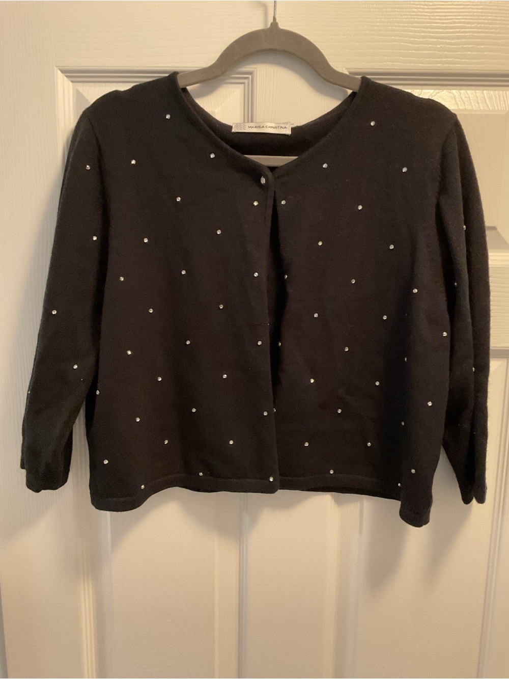 Marisa Christina Black Shrug Sweater with Rhinestone Dots